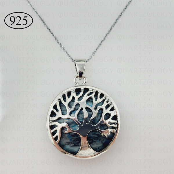 Chrysocolla Tree of Life Pendant & 925 Sterling Silver Chain
