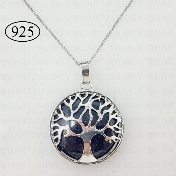 Blue Goldstone Tree of Life Pendant & 925 Sterling Silver Chain