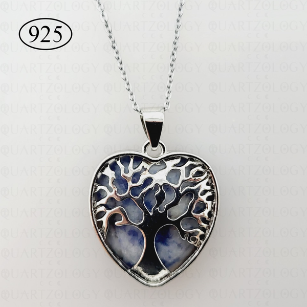 Sodalite Tree of Life Heart Pendant 925 Sterling Silver Chain