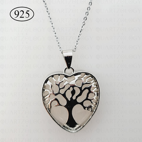 Rose Quartz Tree of Life Heart Pendant 925 Sterling Silver Chain
