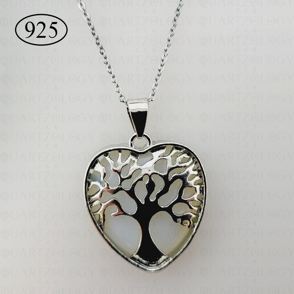 Opal Tree of Life Heart Pendant 925 Sterling Silver Chain