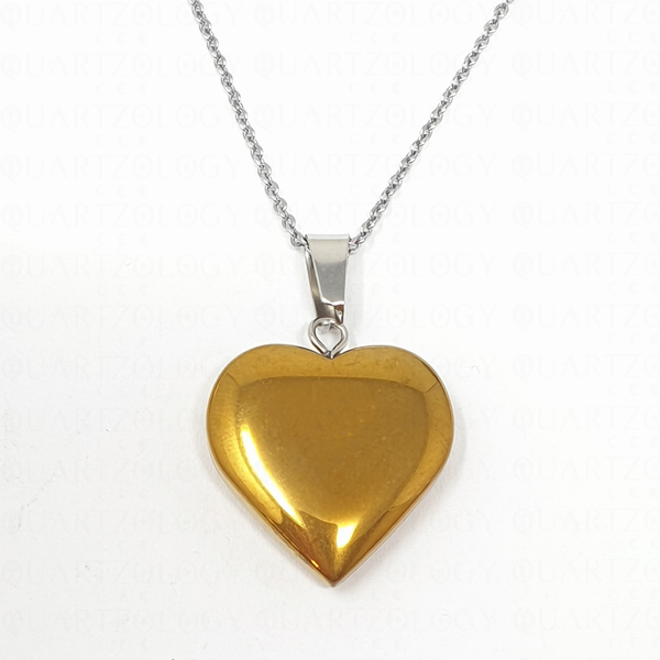 Gold Hematite Heart Necklace Pendant & 925 Sterling Silver Chain