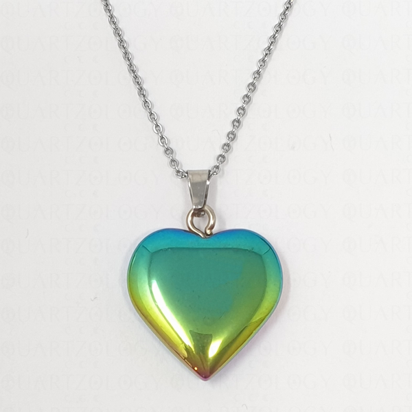 Rainbow Hematite Heart Necklace Pendant & 925 Sterling Silver Chain