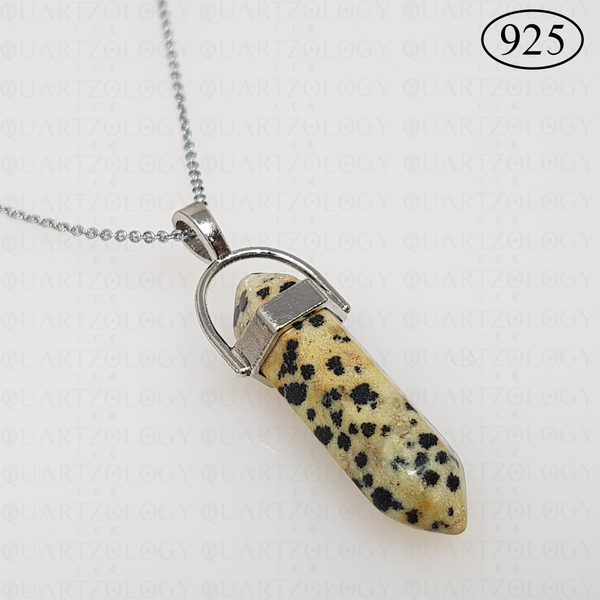 Dalmatian Jasper Hexagon Pendant 925 Sterling Silver Chain