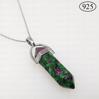 Ruby Zoisite Hexagon Pendant 925 Sterling Silver Chain