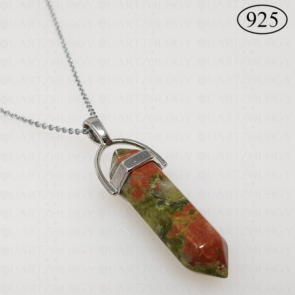 Unakite Jasper Hexagon Pendant 925 Sterling Silver Chain