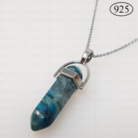 Chrysocolla Hexagon Pendant 925 Sterling Silver Chain