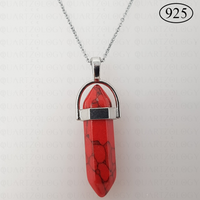 Red Howlite Hexagon Pendant 925 Sterling Silver Chain