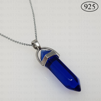 Blue Sapphire Hexagon Pendant 925 Sterling Silver Chain