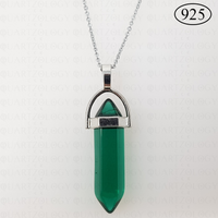 Dark Green Emerald Hexagon Pendant 925 Sterling Silver Chain