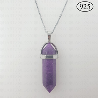 Purple Jade Hexagon Pendant 925 Sterling Silver Chain