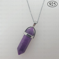 Purple Jade Hexagon Pendant 925 Sterling Silver Chain