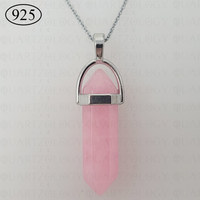 Pink Jade Hexagon Pendant 925 Sterling Silver Chain