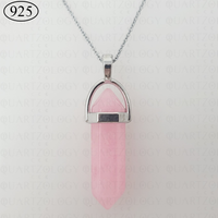 Pink Jade Hexagon Pendant 925 Sterling Silver Chain