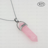 Pink Jade Hexagon Pendant 925 Sterling Silver Chain