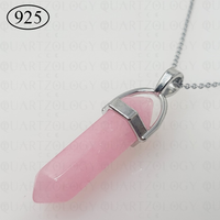 Pink Jade Hexagon Pendant 925 Sterling Silver Chain