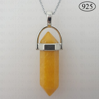 Yellow Jade  Hexagon Pendant 925 Sterling Silver Chain