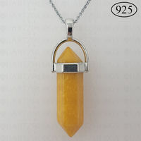 Yellow Jade  Hexagon Pendant 925 Sterling Silver Chain