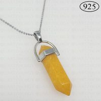 Yellow Jade  Hexagon Pendant 925 Sterling Silver Chain