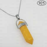 Yellow Jade  Hexagon Pendant 925 Sterling Silver Chain