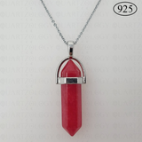 Red Jade Hexagon Pendant 925 Sterling Silver Chain