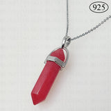 Red Jade Hexagon Pendant 925 Sterling Silver Chain