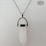 White Jade Hexagon Pendant 925 Sterling Silver Chain