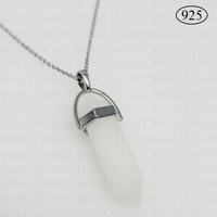 White Jade Hexagon Pendant 925 Sterling Silver Chain