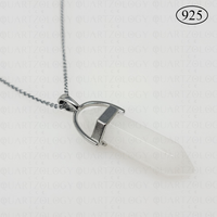 White Jade Hexagon Pendant 925 Sterling Silver Chain