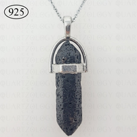 Volcanic Lava Stone Hexagon Pendant 925 Sterling Silver Chain