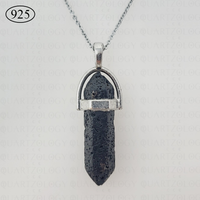 Volcanic Lava Stone Hexagon Pendant 925 Sterling Silver Chain