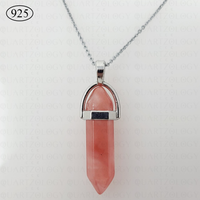 Cherry Quartz Hexagon Pendant 925 Sterling Silver Chain