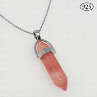 Cherry Quartz Hexagon Pendant 925 Sterling Silver Chain