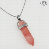 Cherry Quartz Hexagon Pendant 925 Sterling Silver Chain