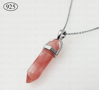 Cherry Quartz Hexagon Pendant 925 Sterling Silver Chain