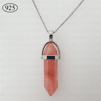 Cherry Quartz Hexagon Pendant 925 Sterling Silver Chain