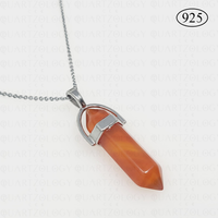 Carnelian Hexagon Pendant 925 Sterling Silver Chain