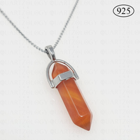 Carnelian Hexagon Pendant 925 Sterling Silver Chain