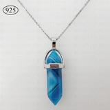 Blue Agate Hexagon Pendant 925 Sterling Silver Chain