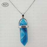 Blue Agate Hexagon Pendant 925 Sterling Silver Chain