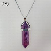 Purple Agate Hexagon Pendant 925 Sterling Silver Chain