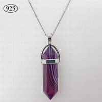 Purple Agate Hexagon Pendant 925 Sterling Silver Chain