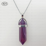 Purple Agate Hexagon Pendant 925 Sterling Silver Chain