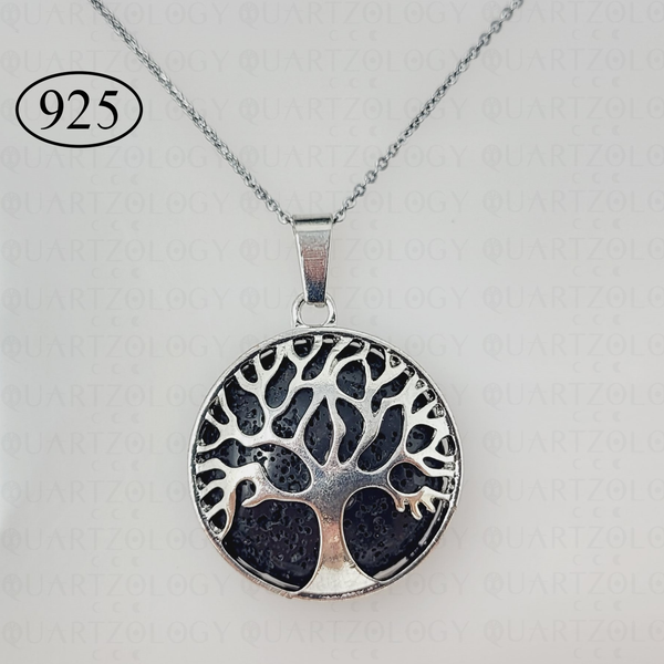 Volcanic Lava Stone Tree of Life Pendant & 925 Sterling Silver Chain