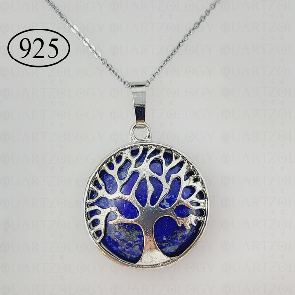 Lapis Lazuli Tree of Life Pendant & 925 Sterling Silver Chain