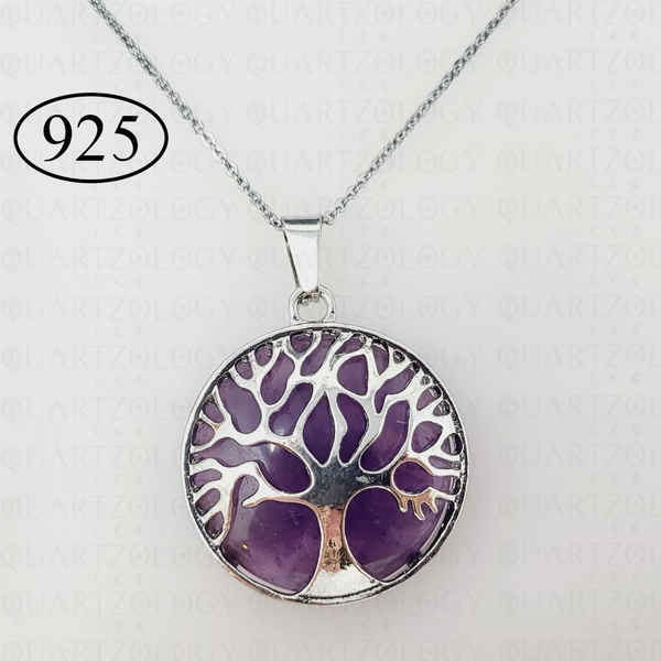 Amethyst Tree of Life Pendant & 925 Sterling Silver Chain