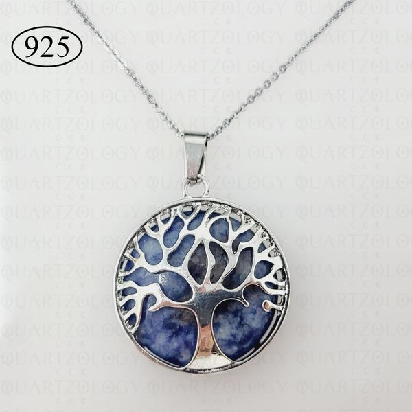 Sodalite Tree of Life Pendant & 925 Sterling Silver Chain