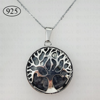 Black Tourmaline Tree of Life Pendant & 925 Sterling Silver Chain