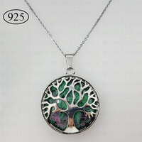 Ruby Zoisite Tree of Life Pendant & 925 Sterling Silver Chain