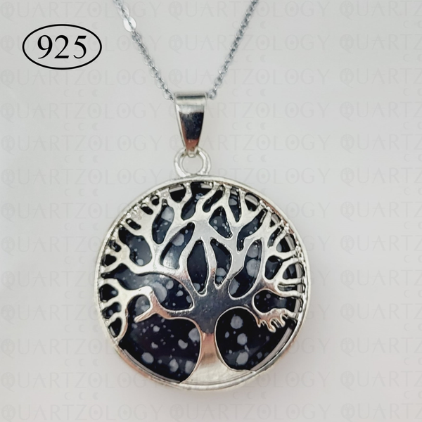 Snowflake Obsidian Tree of Life Pendant & 925 Sterling Silver Chain